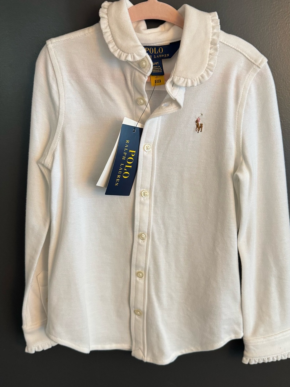 Polo by Ralph Lauren Cream Ruffle-Collar Button-Down Shirt